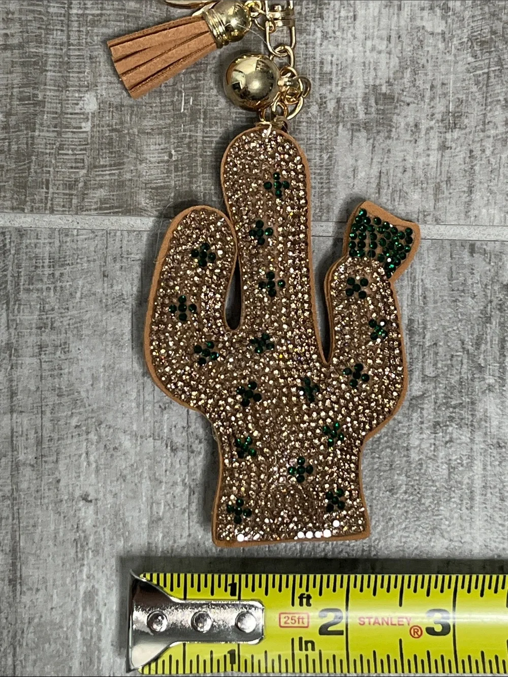 Gold-Tone Cactus Keychain Charm with Tassel